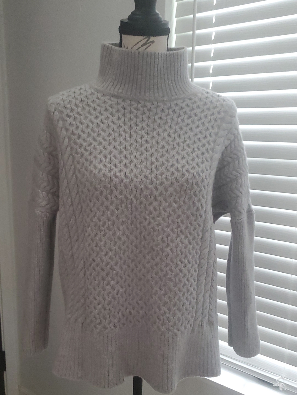 AYR Light Merino Wool Gray Cable Knit Turtleneck Sweater